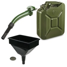 Green Jerry Can 20L Metal with Flexible Metal Spout and Black Funnel for Petrol