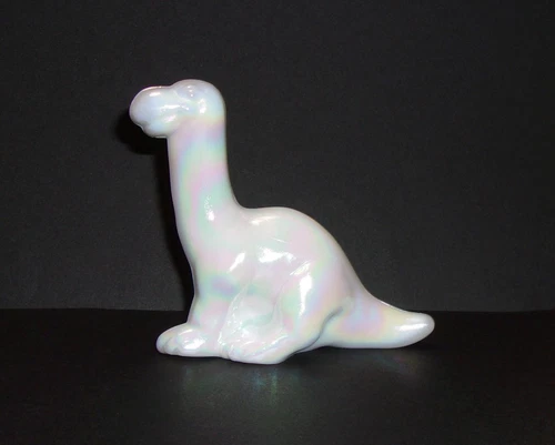 Fenton Glass Milk White Carnival MOP Dinosaur Figurine Mosser Made In USA
