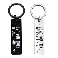 I Love You More Keychain Stainless Steel Key Ring Leather Rope Couples Gift