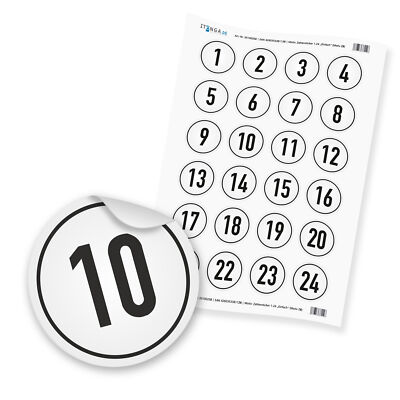 Adventskalenderzahlen - Zahlensticker 1-24 Zahl 4cm rund schwarz Zahlenaufkleber