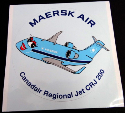 Werbe-Aufkleber Maersk Air Bombardier Canadair Jet CRJ 200 LR 90er Airline