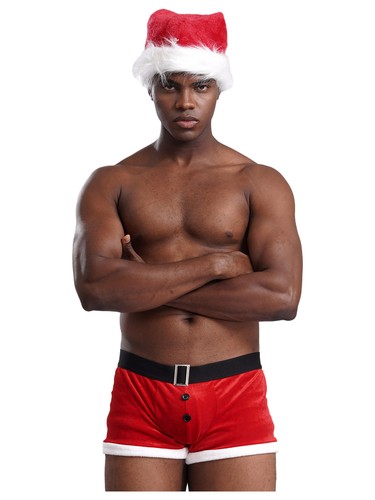 Conjunto de Navidad para Hombres Trajes de Papá Noel Terciopelo Bikini Calzoncillos Ropa Interior Rojo Sombrero de Papá Noel - Imagen 9 de 39