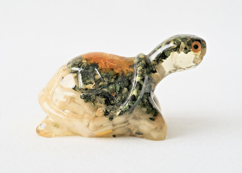 Cute Epoxy Resin TURTLE Figure Paperweight Rocks Flowers Embedded 