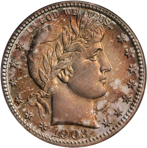 1903 Barber Quarter. Proof-68 (NGC). NGC Census: 8; only 1 finer within the d...