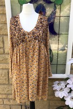 Zara beige Smock short Dress/ tunic with floral with metallic thread sz Large