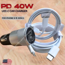 PD Fast 40W Car Charger For iPhone 17 16 15 14 12 iPad USB Type C Adapter Cable
