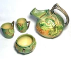 Roseville Pottery USA Bushberry Water Pitcher, 2 Cups, Jardiniere.