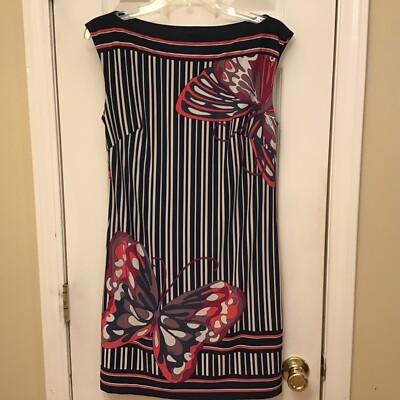 Trina Turk Butterfly Dress Knit Sheath Boat Neck Sleeveless Sz 6 Lined Colorful | eBay Trina Turk Butterfly Dress Knit Sheath Boat Neck Sleeveless Sz 6 Lined Colorful | eBay