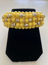 Yellow and Silver Beaded Stretch Bracelet