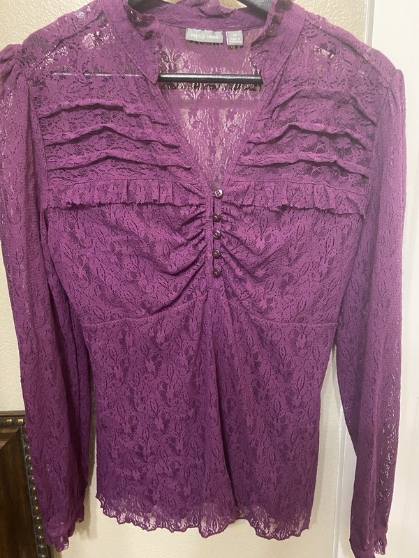 Victorian Longsleeve Womens Lace Shirt Burgundy With Under Cami Beautiful Apt. 9