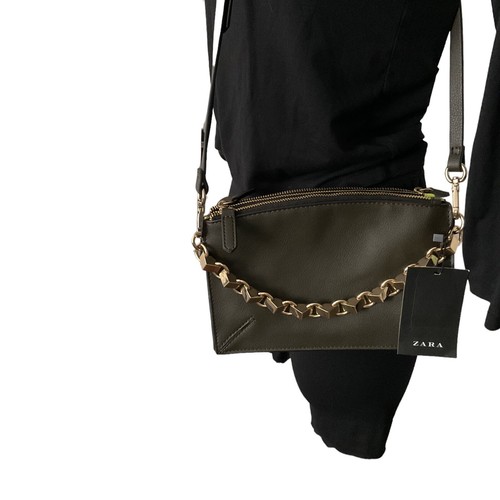 ZARA Crossbody Tricolors Shoulder Bag Green Black Brown Purse Casual Modern