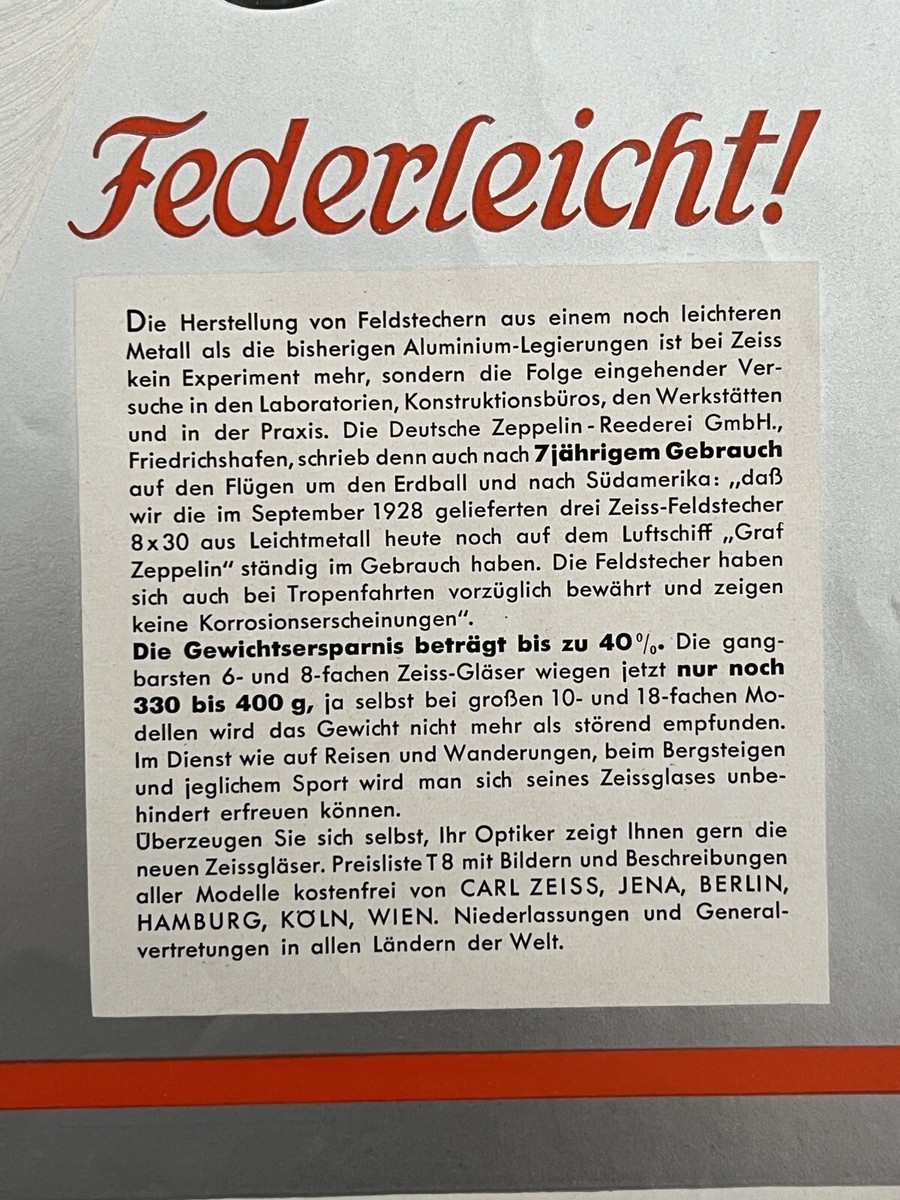 値下げ　ZEISS　ポスター昭和３１年 Vintage Print Ad Zeiss Binoculars Jena Germany 1936 | eBay