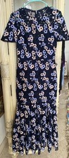 Monique Lhuillier Navy Floral Embroidered Tiered Lace Maxi Gown Dress Size 4