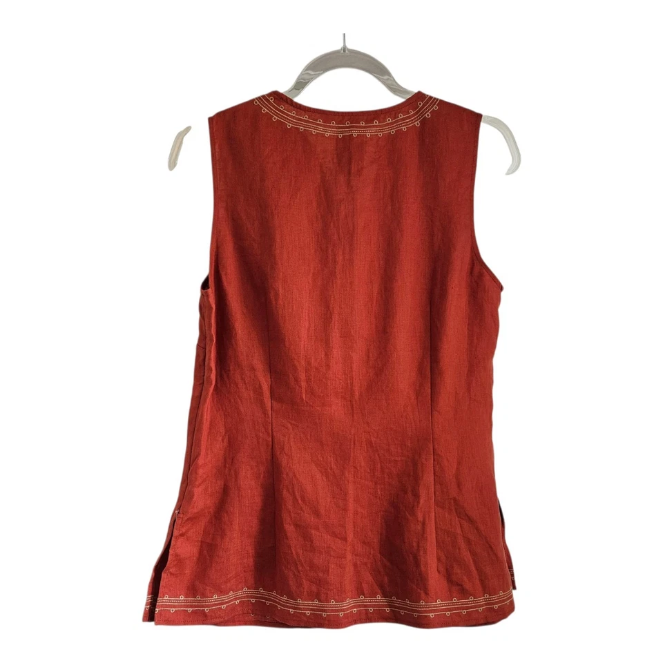 Blusa Josephine Chaus NUEVA CON ETIQUETAS Para Mujer 8 Top Lino Bordado Sin Mangas Ladrillo Verdadero Foto 2 de 4