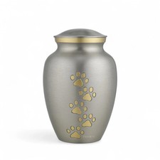 Silver Gold Pet Urn with Golden Paws   Large Pet Cremation Urn