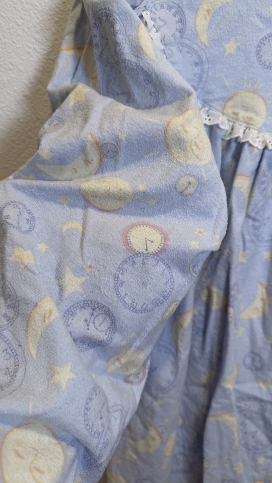 Lace Trimming Pattern Lanz Of Salzburg Nightgown Womens 1X Blue Moon Star Flannel Lace Ruffle ...