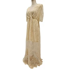 Vintage Style Lace Maxi Dress Elegant Empire Waist Semi Sheer Gown Nightgown