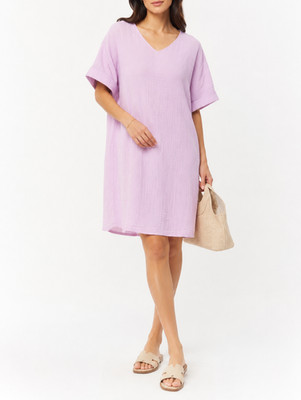 Eileen Fisher Organic Cotton Pink Gauze Shift Dress V-Neck Size 2X