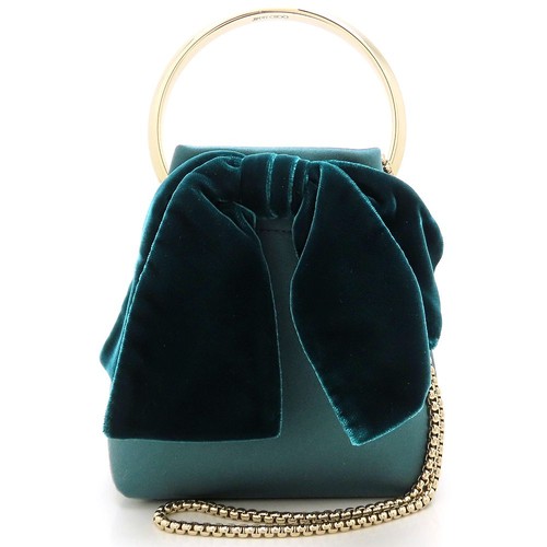 JIMMY CHOO Shoulder bag bonbon bucket bag Satin/ velvet Dark green/353203