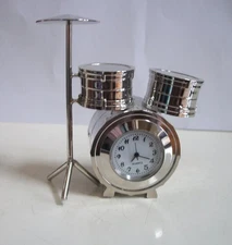 Silver Finish Musical Instrument Drum Mini Collectible  Desk Clock
