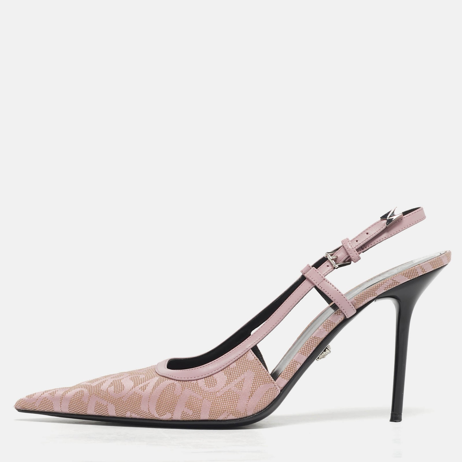 Versace Size 41 Purple Jacquard and Leather Slingback Pumps