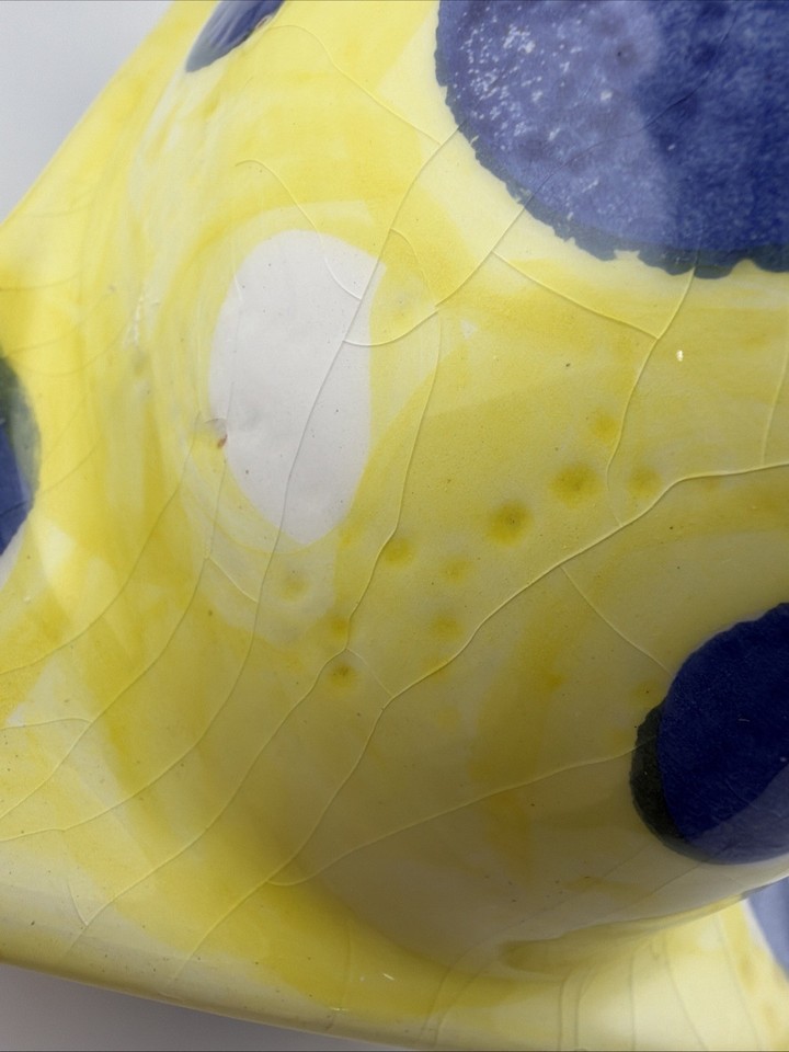 Anthropologie MCM Yellow Blue Polka Dot Butter Dish 7