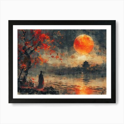 Asiatischer Mond Kunstdruck gerahmt Wandbild Poster Leinwanddruck Bild