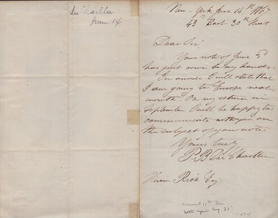 PAUL B. DU CHAILLU - AUTOGRAPH LETTER SIGNED 06/14/1857