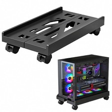 Adjustable Mobile CPU Stand with 4 Caster Wheels - Ventilated Black, Black