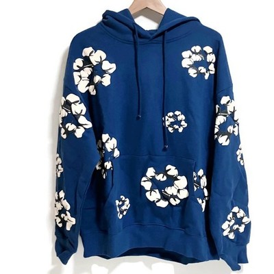 DENIM TEARS The Cotton Wreath Hoodie Navy White Hooded Sweatshirt Size L - BNWT