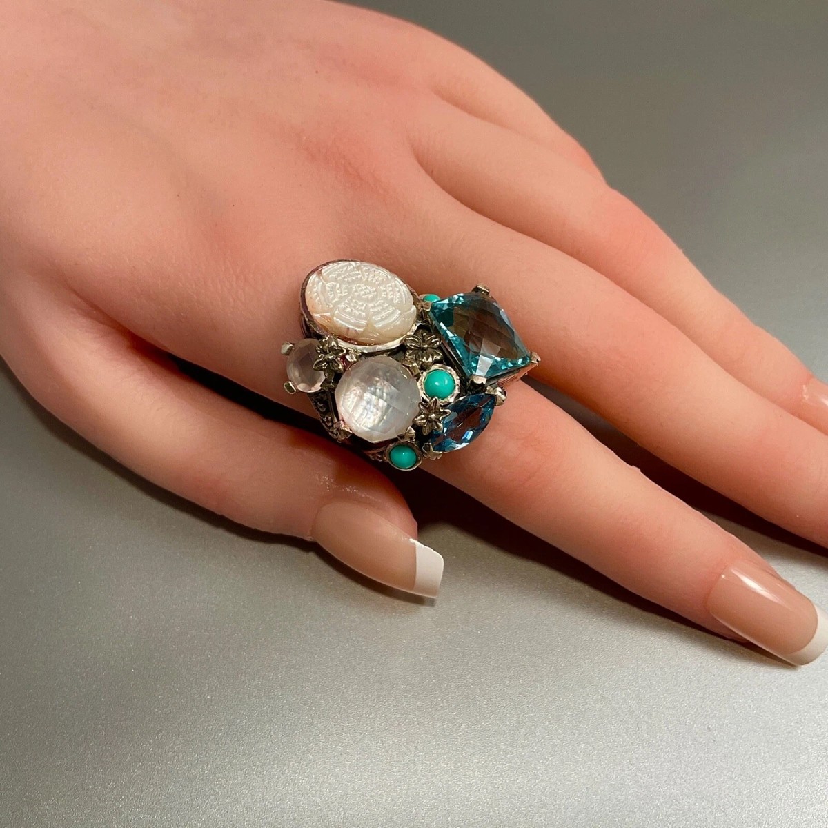 STEPHEN DWECK STERLING SILVER BLUE QUARTZ, MOONSTONE, TURQUOISE
