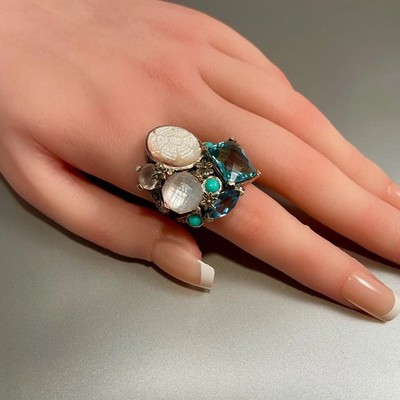 STEPHEN DWECK STERLING SILVER BLUE QUARTZ, MOONSTONE, TURQUOISE