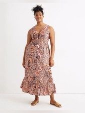 Madewell Bali Blooms Lace-Up Ruffle Hem Midi Dress Size 2 NWT AO273 Sold Out