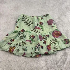 VTG Anna Sui Silk Blend Sequin Mini Skirt Womens 4 Green Floral Ruffle Fairycore