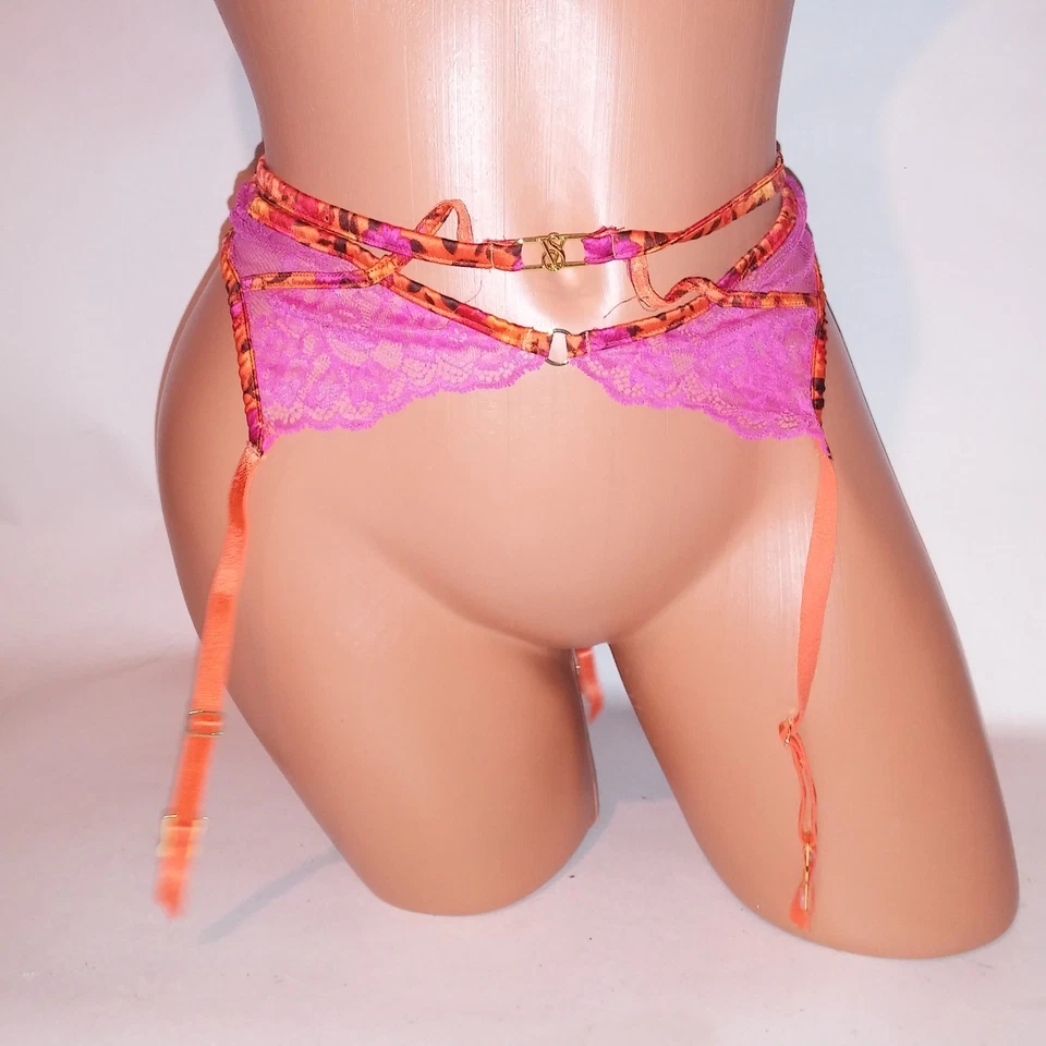Cinturón Liguero Lencería Victoria Secret M/L Mediano Grande Naranja Rosa Floral Satinado Foto 2 de 4