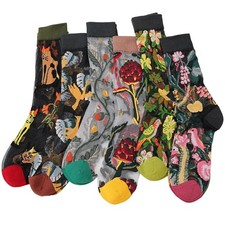 scenicamp 6 Pairs Vintage Flower Sheer Socks for Women 5-9, Black Florals