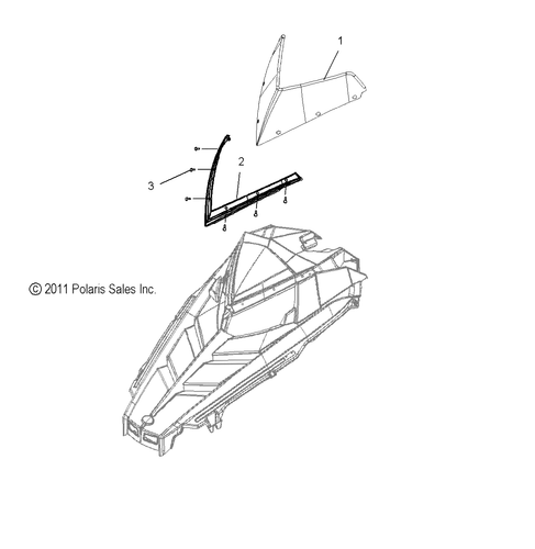 Polaris Windshield, Low, Gloss Black, Genuine OEM Part 5437511, Qty 1 - Picture 2 of 2
