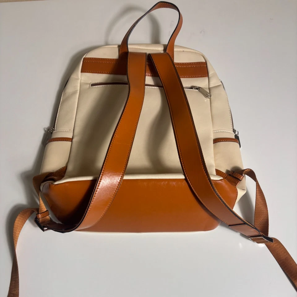 Mochila para portátil de cuero Bostanten para mujer beige marrón correa ajustable para el hombro Foto 3 de 4