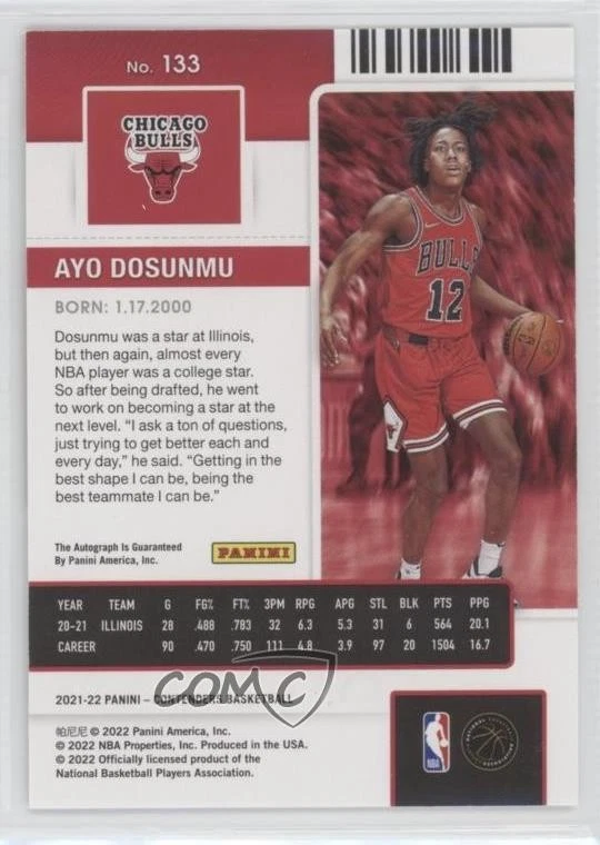 2021-22 Panini Contenders Rookie Ticket Ayo Dosunmu #133 Rookie Auto RC - Image 2 of 2