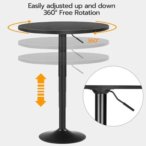 Bar Table Height-Adjustable Round Pub Table 21.7" x 21.7" x 35.4" Cocktail Table