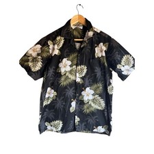 Pacific Legend Men's Vintage 90s Hawaiian Shirt Floral Print Black Size LARGE