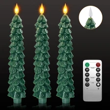 3 Pack Flameless Taper Candles with Remote Timer, 9.7 Inches Real Wax Christm...