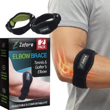 Tennis Elbow Brace With Compression Pad 2-Count - Effective One Size, Black