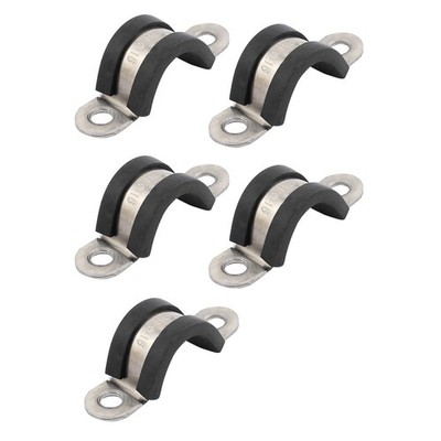5Pcs 16mm Dia Rubber Lined U Shaped Stainless Steel Hose Pipe Clips Clamp Cable