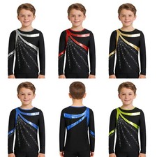 Boys Tops Gymnastics T-Shirts Competition Figure Skating Talent Show Sparkly