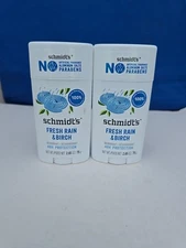 Schmidt's Fresh Rain & Birch Natural Deodorant Lot of 2 NEW