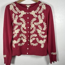 Sundance Pink Embroidered Flowers Button Up 100 Cotton Cardigan Sweater Sz M