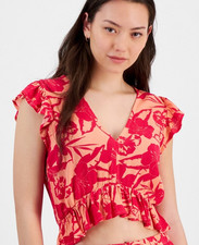 Miken DESERT FLOWER/BRIGHT ROSE Juniors' Ruffled Cover-up Top, US X-Large