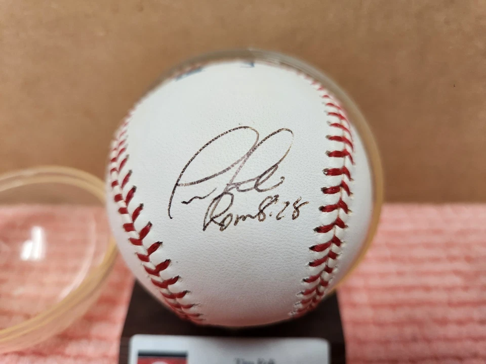 Tim Foli 2001 autografiado béisbol ROMLB con "Rom. Bola ST Inscripción Rojos 8:28" Foto 2 de 3
