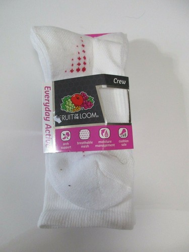Women's Fruit of the Loom Shoe Size 4-10 White Arch Casual Everyday Crew Socks - Picture 1 of 11